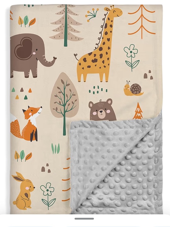 sandjest Other - Woodland Animal Minky Baby Blanket - Cream and Gray